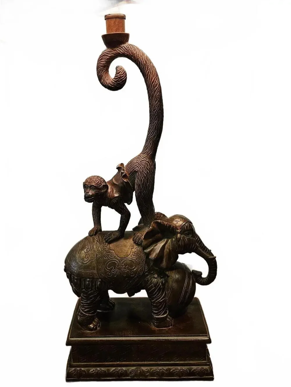 Rare Maitland-Smith Whimsical Elephant & Monkey Figural Table Lamp - 33 In Tall